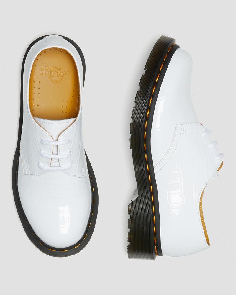 Zapatos Oxford Dr Martens 1461 Charol Croc Emboss Cuero Mujer Blancos | MX 432VRW